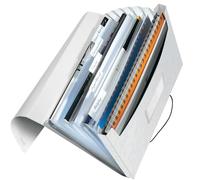 Leitz Carpeta acordeón A4 45890001 – 6 compartimentos, cierre goma elástica, blanco, Gama WOW