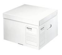 Leitz Contenedor de archivo Infinity, tamaño M, caja para caja de archivo A4 de 3 x 100 mm/2 x 150 mm, caja de transporte con tapa en la parte superior, embalaje de cartón plegable, cartón ondulado 100% libre de ácidos, blanco, 1 pieza, 61030000