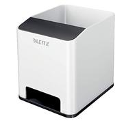 Leitz Cubilete Portalápices, Función de Altavoz, Gama WOW, 53631095, Blanco/Negro