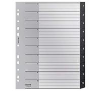 Leitz Índice Separador, Pestañas Numéricas 1, 12, A4, Extra Ancho, 80% Plástico Reciclado, Respetuoso con el Medio Ambiente, , Gama Recycle, Negro, 12080000