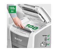 Leitz IQ Auto+ 100 Destructora Automática de Documentos, Capacidad 100 Hojas, Corte Partículas P4, Ideal Pequeña Oficina
