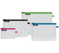 Leitz Juego de 4 bolsas de viaje Leitz Wow, resistentes al agua, translúcidas, ideales para almacenamiento y organización visibles, tamaño: pequeño (A6), mediano (A5), grande (A4) y cosmético, varios