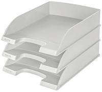 Leitz Papelera estándar A4, 3 Unidades, Bandeja para Cartas en Calidad | Organizador de escritorio apilable, combinable con la serie Plus, gris, 52270085