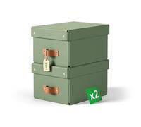 Leitz Puro Caja de Almacenamiento Pequeña con Tapa - Set de 2 Cajas de Almacenamiento, Compatibles con Cubos y Estanterías, Organizador Apilable 7L, Apto para Hogar y Oficina (20 x 28 x 15 cm, Verde)