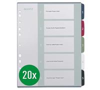 Leitz Separadores A4, 20 unidades, 1-5, 5 separadores, portada rotulable, extraancha, polipropileno, estilo, multicolor, 12350000