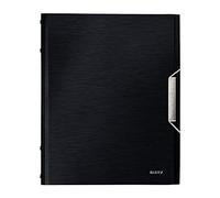 Leitz Style 39960094 - Clasificador A4, Para 200 hojas, Índice integrado con 12 compartimentos, Cierre con goma elástica, Plástico flexible, Negro satinado