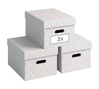 Leitz VON 61410001 Juego de 3 cajas de almacenamiento con tapa, 15 L, tamaño mediano, 100% cartón reciclado, diseño geométrico, para escuela, estudio y hogar, color blanco, 3 unidades