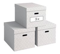 Leitz VON 61420001 Juego de 3 cajas de almacenamiento con tapa, 46 L, extragrandes, 100% cartón reciclado, diseño geométrico, para escuela, estudio y hogar, color blanco, 3 unidades