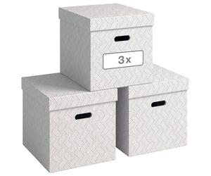 Leitz VON 61430001 Juego de 3 cajas de almacenamiento con tapa, 29 L, grandes, 100% cartón reciclado, diseño geométrico, para escuela, estudio y hogar, color blanco, 3 unidades