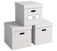 Leitz VON: juego de 3 cajas de almacenamiento con tapa, 29 l, blanco | Caja de cartón con forma de cubo, diseño geométrico, para el trabajo, el colegio o el hogar