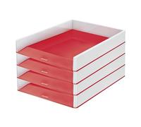 Leitz Wow 53611026 - Bandeja para Cartas A4, 4 Unidades, Color Blanco y Rojo