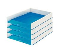 Leitz Wow 53611036 - Bandeja para Cartas (A4, 4 Unidades), diseño de Dos Colores, Color Blanco/Azul