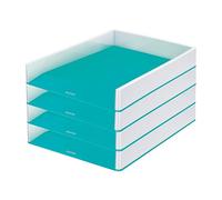 Leitz WOW 53611051 - Bandeja para cartas (tamaño A4, 4 unidades), diseño de dos colores, color blanco y azul hielo