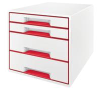 LEITZ Wow Cube Módulo de 4 Cajones (2 Grandes + 2 Pequeños) Rojo Metalizado/Blanco