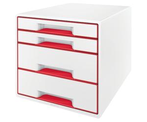 LEITZ Wow Cube Módulo de 4 Cajones (2 Grandes + 2 Pequeños) Rojo Metalizado/Blanco