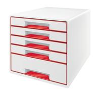 LEITZ Wow Cube Módulo de 5 Cajones (1 Grande + 4 Pequeños) Rojo Metalizado/Blanco
