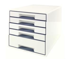 LEITZ Wow Desk Cube Fichero de cajones de sobremesa, 1 cajón grande y 4 pequeños, Blanco/gris