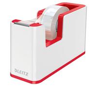 Leitz WOW Dispensador de Cinta, Base Robusta, Incluye un Rollo de Cinta Adhesiva, Portarrollos de Cinta para Escritorio, Blanco/Rojo, 53641026