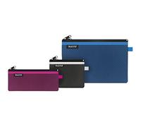 Leitz WOW - Lote de 3 fundas con cremallera de nailon, lavables, cartera, estuche y bolsillo de almacenamiento de plástico, varios colores