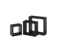 LEKE GO Set de 3 Estantes Flotantes Cubo de Madera MDF Negro Contemporáneo, Estantes de Pared Cuadrado (Negra)