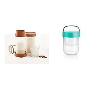 Lékué 8420460013099 Recipiente para elaborar bebidas vegetales caseras, 1000 milliliters, Plástico, Marrón + Recipiente hermético para transportar alimentos, Turquesa, 400 ml