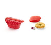 Lékué - Estuche hondo de vapor XL, capacidad de 1000 ml, color rojo, para 3-4 personas & Spanish Omelette - Molde para tortilla española, color rojo