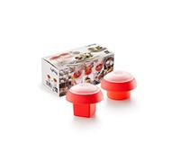 Lékué Kit 2 Moldes Cocedor de huevos para microondas o baño maría, silicona platino Rojo, Cúbico y cilíndrico 100 ml x 2