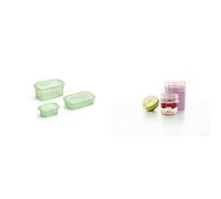 Lékué Kit 3 Recipientes Reutilizable de Silicona para conservar Alimentos 0.2 L,0.5 L,1 L & Set de 2 Tapas Extensibles, Silicona, Blanco, 2 unidades x 8,5 cm