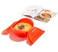 Lékué Kit Estuche vapor Hondo + Libro recetas, silicona Rojo, 3/4 personas