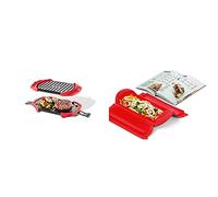 Lékué Microwave Grill, Red Microondas, Acero, Rojo Y Negro, 25.2 X 14.8 Cm + Kit Estuche De Vapor 1,2 Personas + Libro De Recetas, 650 Ml, Silicona