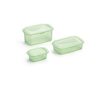 Lékué Recipientes Reutilizable de Silicona para conservar alimentos, Kit 3 unidades (0,2 L+0,5 L+1L) Verde Translúcido