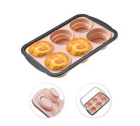 LeKuni - Molde para cupcake de silicona, mini molde para tartas con marco de metal reforzado, 6 tazas para cupcakes, Madeleine, tartas, tefal, fácil de desmoldar, antiadherente, sin