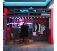 Lekvvied Cama alta para niños 90 x 200 cm con escalera, compartimento de almacenamiento y mesa, cama nido de madera con armario y cajones, cama individual para gaming, estructura de cama para niños