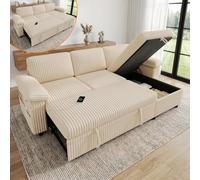 Lekvvied Sofá modular esquinero en forma de L con cama extraíble, USB/TypeC, sofá de 3 plazas con almacenamiento reversible, sofá convertible con función de cama, respaldo ajustable, pana de pana