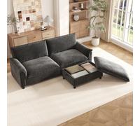 Lekvvied Sofá modular esquinero en L, sofá modular de 3 plazas, con 1 reposapiés móvil, sofás modulares en forma de L con función cama, sofá Cloud con asiento profundo, respaldo alto, felpilla, negro