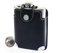 LELE LIFE Petaca de 230 ml con funda de cuero para cinturón, fácil de llevar, petaca de acero inoxidable 304 18/8 para licor, a prueba de fugas, con embudo pequeño