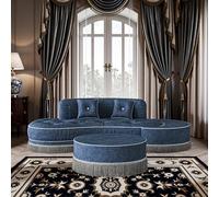 LELEFIDO Sofá curvo, sofá vintage con flecos con mesa auxiliar modular y mesa auxiliar, tela de terciopelo holandés de 3 plazas con asiento profundo con 2 almohadas para sala de estar, apartamento
