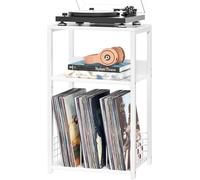 LELELINKY Soporte para Discos de 3 Niveles, estantería para vinilos Vintage, Mesa giradiscos con Espacio para Guardar hasta 100 Discos,Blanco