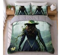 LEMRIXL Edredón Matrimonio 200x200 cm Bruja Verde a64 | Nórdico 4 Estaciones Suave Plumas, para Cama 105, Lavable Máquina, para Parejas y Dormitorio Principal, con 2 Fundas