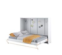 Lenart Concept Pro CP04 cama de pared, 140 x 200 cm, cama plegable horizontal, armario funcional, blanco mate
