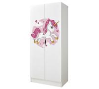 leomark Armario Blanco Roma 2 Puertas de Tablero de Muebles Unicornio Rosa