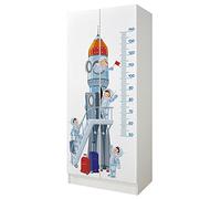 leomark Armario Blanco Roma 2 Puertas para Dormitorio Infantil Juvenil o Recibidor, con Estantes y Espacio para Colgar Ropa, Diseño Moderno, Mueble de Madera MDF 70x42,5x161,5 cm (Cohete Espacial)