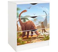 leomark Cajonera de Madera Blanca, Roma, 60x42x78 cm Color Jurásico Dino | Blanco Cajonera de Madera, Blanca Mesita con cajones, Armario de Dormitorio, Estilo escandinavo, Impresión UV (Jurásico Dino)