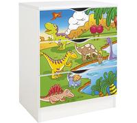 leomark Cajonera de Madera Blanca, Roma, 78 cm Color Mundo de Dinosaurios | Blanco Cajonera de Madera, Armario de Dormitorio, Estilo escandinavo, 78 (H) cm, Impresión UV (dinosaurios), Material Madera