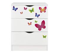 leomark Cajonera de Madera - Roma - Blanca Mesita con cajones, Armario de Dormitorio, Estilo escandinavo, a la habitación de los niños, Dim: 60 x 42 x 78 (H) cm (Mariposas)