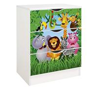 leomark Cajonera de Madera, Roma, Blanca Mesita con Cajones Color Zoo | Armario de dormitorio, estilo escandinavo, a la habitación de los niños, Medidas 60x42x78 cm, Material Madera, Roma, (ZOO)