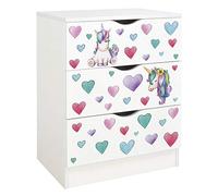 leomark Cajonera de Madera, Roma, Blanca Mesita con Cajones Unicornio | Armario de dormitorio, estilo escandinavo, a la habitación de los niños, Medidas 60x42x78 cm, Material Madera, (unicornio)