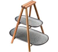 LEONARDO Matera - Soporte pequeño de 2 pisos de cerámica y madera - Plato rectangular para servir apero, aperitivos, queso, etc. - 33,6 x 8,2 x 24,5 cm (ancho x alto x profundidad) - antracita