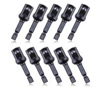 LEONTOOL Juego de 10 adaptadores de enchufe de impacto hexagonal de 1/4 pulgadas a 1/2 pulgada, punta cuadrada de 1/2 pulgada, 2 pulgadas de largo, color negro