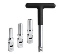 LEONTOOL Juego de 4 herramientas de extracción de bujías incandescentes con barra en T de 3/8 pulgadas, 8 mm, 10 mm, 12 mm, juego de enchufes giratorios universales para cortacésped, coche